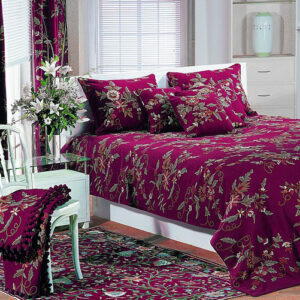 Crewel Bedding Random Flowers Plum Cotton Duvet Cover