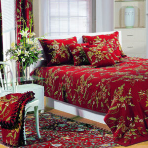 Crewel Bedding Random Flowers Burgundy Cotton Duvet Cover