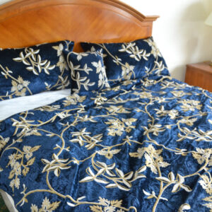 Crewel Bedding Starry Night Royal Mint Blue Cotton Viscose Velvet Duvet Cover