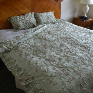 Crewel Bedding Tree of Life Neutrals on Bright Pistachio Green Cotton Viscose Velvet Duvet Cover
