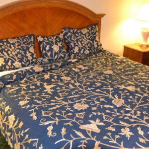 Crewel Bedding Tree of Life Neutrals on Royal Blue Duvet Cover