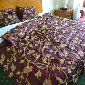 Crewel Bedding Wintertime Vermilion Silk Quilt