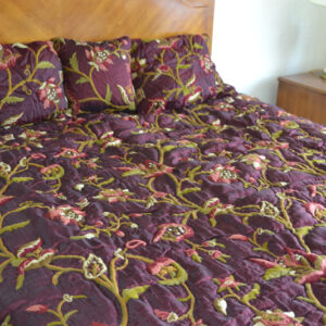 Crewel Bedding Wild Flower Vermilion Silk Organza Quilt