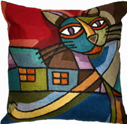 Crewel Chain Stitch Pillow Chat fou. Multi Cotton Duck