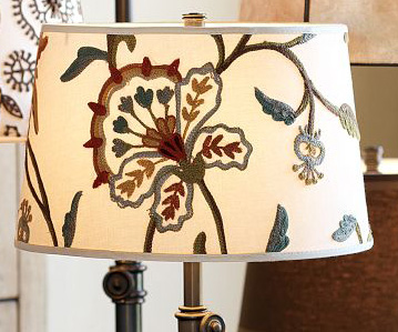 Crewel Embroidered Tapered Drum Lamp Shade Multicolor Off White