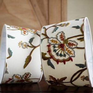 Crewel Embroidered Tapered Drum Miranda Multicolor Classic White