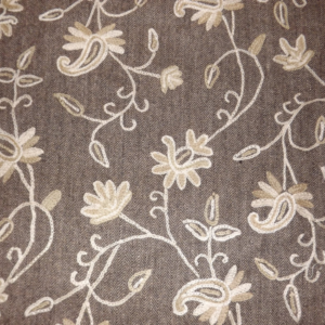 Crewel Fabric Almond Flora Dark Nutmeg Brown Wool