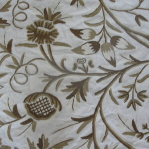 Crewel Fabric Amanda Browns on Off White Cotton