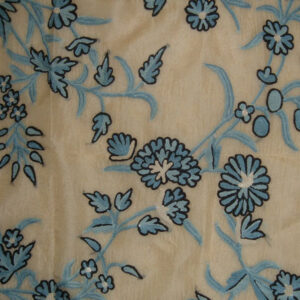 Crewel Fabric Anemone Blue on Raw Silk Organza