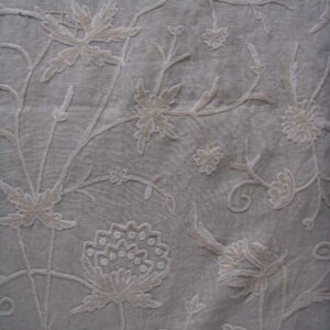 Crewel Fabric Antique Neutrals on Natural Brown Club Linen