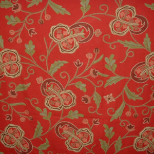 Crewel Fabric Ballard Dreams Red  Cotton Dasoot
