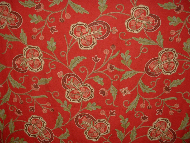 Crewel Fabric Ballard Dreams Red Cotton Dasoot