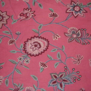 Crewel Fabric Big Bright Flowers on Pink Cotton Duck