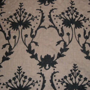 Crewel Fabric Bloom Black on Dark Melange Wool