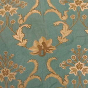 Crewel Fabric Bloom Browns on Teal Blue Cotton Duck