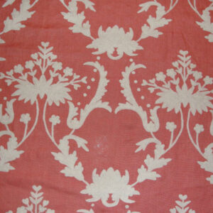 Crewel Fabric Bloom White on Bright Coral Linen