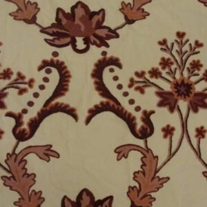 Crewel Fabric Bloom Reds on Off White Cotton Duck