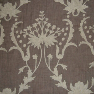 Crewel Fabric Bloom White on Dark Melange Wool