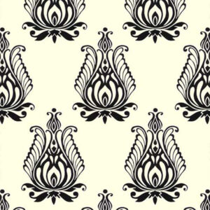 Crewel Fabric Blooms Black on Off White Cotton Duck