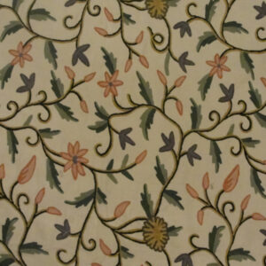 Crewel Fabric Blooms and Buds Off White Cotton