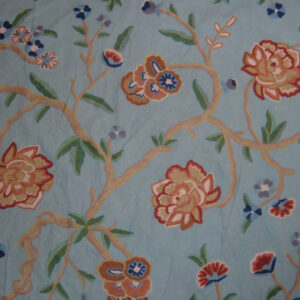 Crewel Fabric Blooms on Branches Blissful Blue Cotton Duck