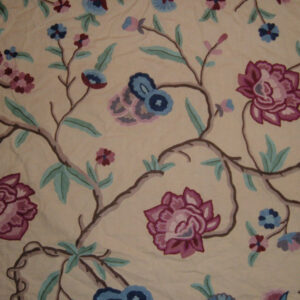 Crewel Fabric Blooms on Branches Pearl Glow Cotton Duck