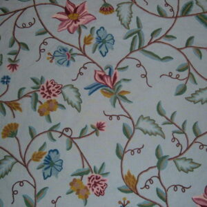 Crewel Fabric Big Bright Flowers on Blissful Blue Cotton Duck