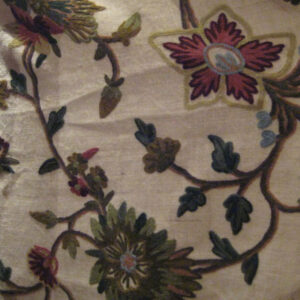 Crewel Fabric Bright Flowers on Natural White Jute