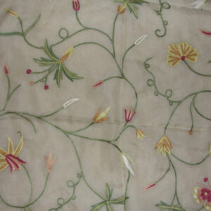 Crewel Fabric Butterfly Art Silk Embroidery on Natural White Sil