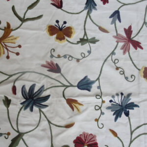 Crewel Fabric Butterfly Multi Color on Off White Cotton Duck