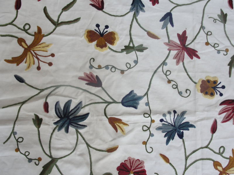 Crewel Fabric Butterfly Multi Color on Off White Cotton Duck