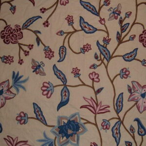 Crewel Fabric Butterfly on Blooms Pearl Glow Cotton Duck