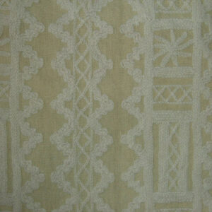 Crewel Fabric Chariot White on Mint Linen