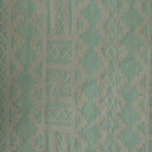 Crewel Fabric Chariot White on Sea Green Linen