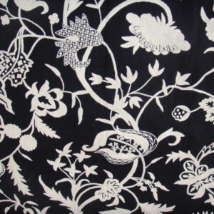 Crewel Fabric Chelsea White on Black Cotton Duck