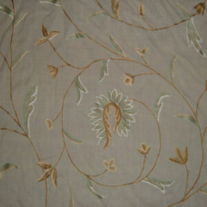 Crewel Fabric Circular Vine Art Silk Embroidery on Natural White
