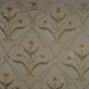 Crewel Fabric Diamond Vine Art Silk on Natural White Wool