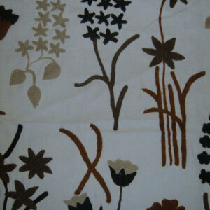 Crewel Fabric Tulip Garden Browns on Off White Cotton