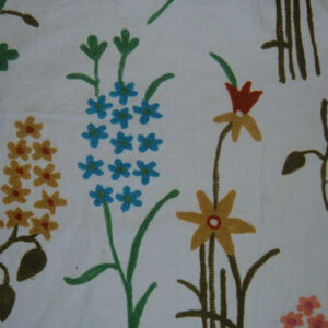 Crewel Fabric Tulip Garden Blues and Yellows on Cotton Duck