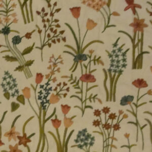 Crewel Fabric Tulip Garden Pinks on Off White Cotton Duck