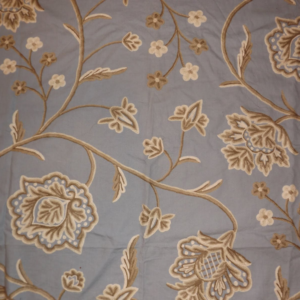 Crewel Fabric Florets Neutrals on Blissful Blue Cotton Duck