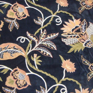 Crewel Fabric Flora Nature Colors on Black Nocturn Cotton Velvet