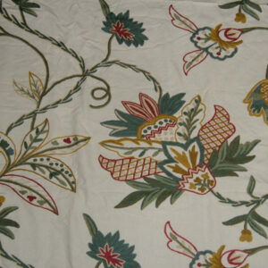 Crewel Fabric Flora Off White Cotton