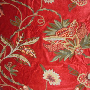 Crewel Fabric Flora Red Cotton Velvet