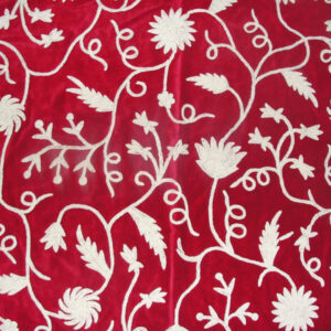 Crewel Fabric Floral Vine Dreams Red Cotton Velvet