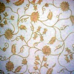 Crewel Fabric Floral Vine White on off White Cotton
