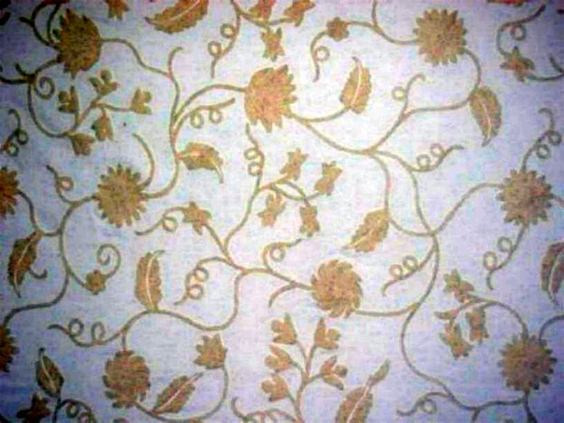 Crewel Fabric Floral Vine White on off White Cotton