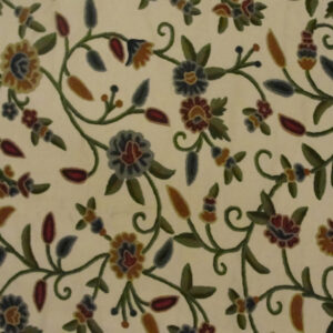 Crewel Fabric Flowers and Buds Sweet Pine Cotton Duck