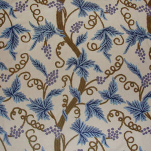 Crewel Fabric Grapevine Blue on Off White Cotton Duck