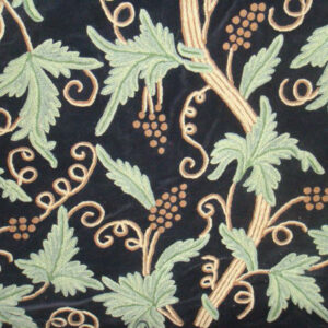 Crewel Fabric Grapevine Black Nocturn Cotton Velvet